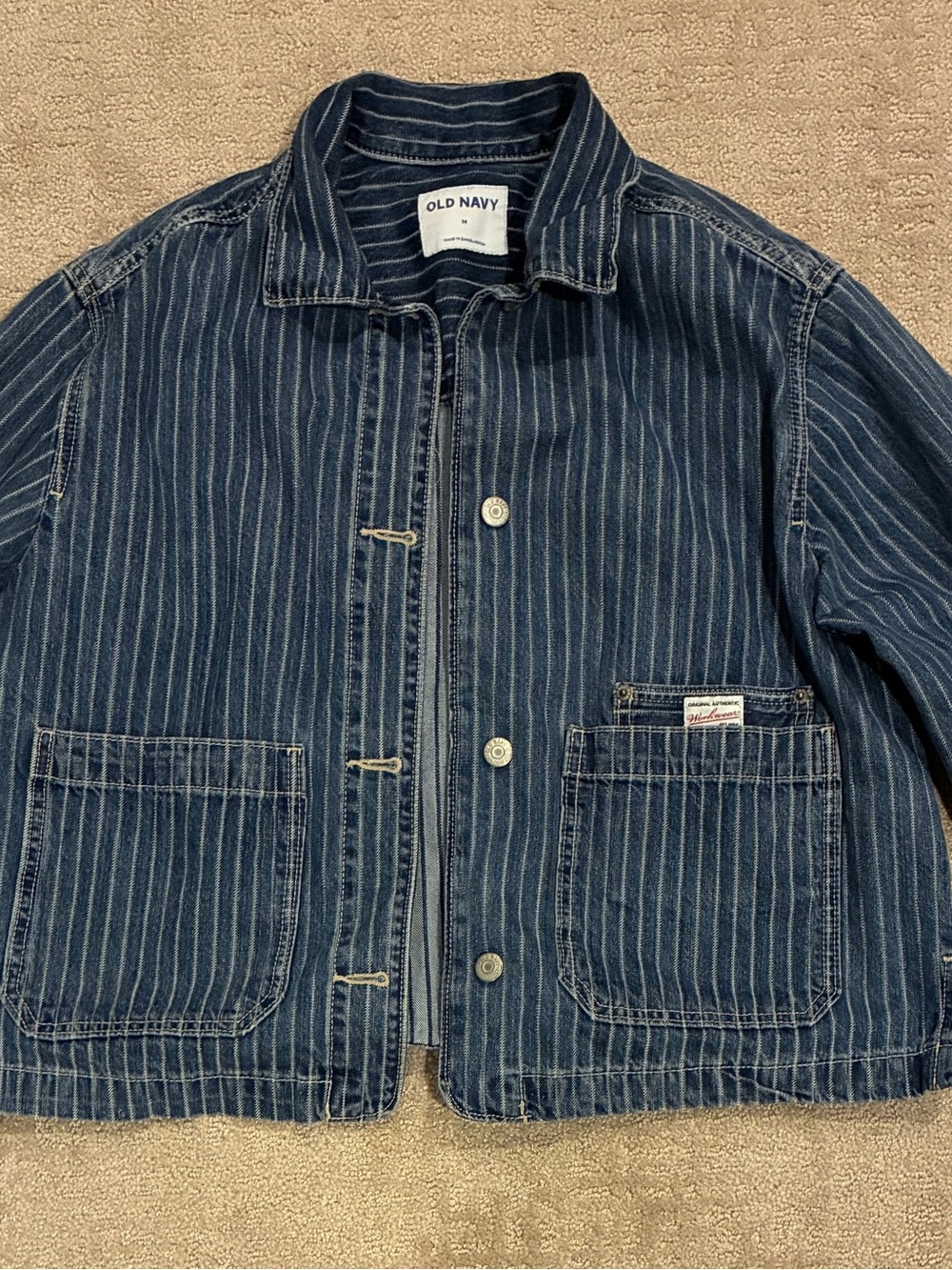 Old Navy Blue Pinstripe Denim Jacket - Picture 2 of 4